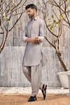 Charkhee_Grey Kurta  Chanderi Solid Full Sleeve Pathani And Salwar Set _Online_at_Aza_Fashions