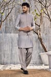 Shop_Charkhee_Grey Kurta  Chanderi Solid Full Sleeve Pathani And Salwar Set _Online_at_Aza_Fashions