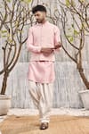 Buy_Charkhee_Pink Kurta  Dobby Cotton Solid Mandarin Collar Pathani And Salwar Set _Online_at_Aza_Fashions