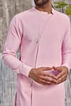 Charkhee_Pink Kurta  Dobby Cotton Solid Full Sleeve Overlapped And Salwar Set _Online_at_Aza_Fashions