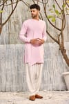 Buy_Charkhee_Pink Kurta  Dobby Cotton Solid Full Sleeve Overlapped And Salwar Set _Online_at_Aza_Fashions