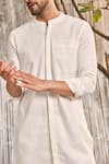 Shop_Charkhee_Off White Dobby Cotton Solid Mandarin Collar Short Kurta _Online_at_Aza_Fashions