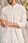 Buy_Charkhee_Off White Kurta  Dobby Cotton Solid Mandarin Collar Short And Salwar Set _Online_at_Aza_Fashions