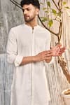 Charkhee_Off White Dobby Cotton Solid Mandarin Collar Short Kurta _at_Aza_Fashions