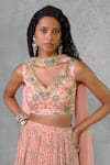 Buy_Riraan Couture_Pink Cotton Satin Embroidered Floral V Neck Printed Lehenga Set _Online_at_Aza_Fashions