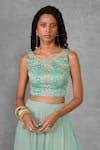 Riraan Couture_Green Cotton Satin Embroidered Floral Round Ruffle Lehenga Set _Online_at_Aza_Fashions