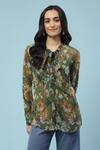 Aarke Ritu Kumar_Green Polyester Floral Print Shirt_Online_at_Aza_Fashions