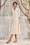 Charkhee_Ivory Schiffli Lining- Cotton Tie-up Midi Dress _Online_at_Aza_Fashions