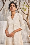 Buy_Charkhee_Ivory Schiffli Lining- Cotton Tie-up Midi Dress _Online_at_Aza_Fashions