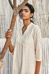 Shop_Charkhee_Ivory Schiffli Lining- Cotton Tie-up Midi Dress _Online_at_Aza_Fashions