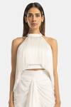 431-88 By Shweta Kapur_White Satin Fringe Halter Neck Top_Online_at_Aza_Fashions