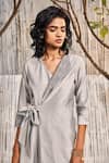 Buy_Charkhee_Grey Kurta Chanderi Embellished Crochet Lace Work Side Wrap Jacket And Salwar Set _Online_at_Aza_Fashions