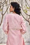 Shop_Charkhee_Pink Kurta Chanderi Hand Embroidered And Embellished Thread V Neck A-line Set_Online_at_Aza_Fashions