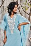 Charkhee Blue , Satin Beads, Lace V-neck Stripe Pattern Kaftan And Palazzo Set Online at Aza Fashions Charkhee_Blue , Satin Beads, Lace V-neck Stripe Pattern Kaftan And Palazzo Set_Online_at_Aza_Fashions