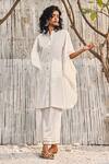 Charkhee Off White Kaftan Dobby Cotton Embellished Crochet Button Down And Palazzo Set Online at Aza Fashions Charkhee_Off White Kaftan Dobby Cotton Embellished Crochet Button Down And Palazzo Set_Online_at_Aza_Fashions