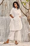 Buy Charkhee Off White Kaftan Dobby Cotton Embellished Crochet Button Down And Palazzo Set Online at Aza Fashions Buy_Charkhee_Off White Kaftan Dobby Cotton Embellished Crochet Button Down And Palazzo Set_Online_at_Aza_Fashions