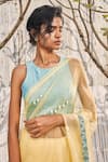 Buy_Charkhee_Yellow Saree Organza Hand Embroidered Bead Work Round Embellished With Blouse _Online_at_Aza_Fashions