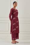 Kamaltaas Maroon Chanderi Silk, Lining Mulmul Gota, Floral Motifs Embroidered Kurta Set at Aza Fashions Kamaltaas_Maroon Chanderi Silk, Lining Mulmul Gota, Floral Motifs Embroidered Kurta Set _at_Aza_Fashions