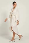 Buy_Style Junkiie_Ivory Moss Crepe Shirt Collar Wrap Midi Dress  _Online_at_Aza_Fashions