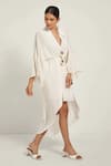 Shop_Style Junkiie_Ivory Moss Crepe Shirt Collar Wrap Midi Dress  _Online_at_Aza_Fashions