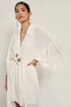 Style Junkiie_Ivory Moss Crepe Shirt Collar Wrap Midi Dress  _at_Aza_Fashions