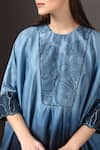 Shop_Sakshi Khetterpal_Blue Chanderi Silk Embroidery Round Neck Neckline Kaftan And Pant Set _Online_at_Aza_Fashions
