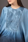 Sakshi Khetterpal_Blue Chanderi Silk Embroidery Round Neck Neckline Kaftan And Pant Set _at_Aza_Fashions