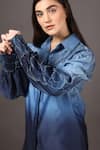 Sakshi Khetterpal_Blue Chanderi Silk Embroidery Floral Shirt Puff Sleeved And Bell Bottom Pant Set _at_Aza_Fashions