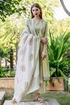 Missprint_Green Kurta And Dupatta Chanderi Embroidery Thread Round Set _Online_at_Aza_Fashions