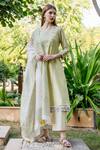 Shop_Missprint_Green Kurta And Dupatta Chanderi Embroidery Thread Round Set _Online_at_Aza_Fashions