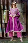 Missprint_Purple Kurta Chanderi Printed Dori Notched Set _Online_at_Aza_Fashions