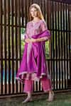 Missprint_Purple Kurta Chanderi Printed Dori Notched Set _at_Aza_Fashions