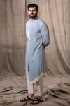 Buy_Shreyansh Designs_Blue Cotton Linen Blend Solid Asymmetric Kurta _Online_at_Aza_Fashions