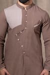 Buy_Shreyansh Designs_Brown Cotton Linen Blend Solid Overlap Full Sleeve Kurta  _Online_at_Aza_Fashions