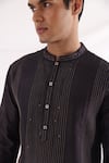 Buy_Smriti by Anju Agarwal_Black Kurta Bam Silk Embroidered Thread And Cut Dana Work Striped Set _Online_at_Aza_Fashions