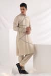 Smriti By Anju Agarwal_Beige Bamboo, Cotton Embroidery Abstract Pattern Kurta Set _Online_at_Aza_Fashions
