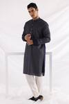 Smriti by Anju Agarwal_Blue Kurta Bam Silk Geometric Pattern Set _Online_at_Aza_Fashions