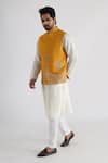 Buy_Smriti by Anju Agarwal_Yellow Bam Silk Hand Embroidered Afghani Ruakh Nehru Jacket _Online_at_Aza_Fashions