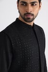 Smriti by Anju Agarwal_Black Nehru Jacket- Bam Silk Embroidery Thread Adeem Bundi And Kurta Set _Online_at_Aza_Fashions