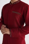 Shop_Smriti by Anju Agarwal_Maroon Kurta - Bam Silk Embroidery Thread Ahmar Textured Pattern Set _Online_at_Aza_Fashions