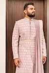 Decemberbyvivek_Purple Silk Hand Embroidery Floral Flower Motif Sherwani Set  _Online_at_Aza_Fashions