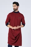 S&N by Shantnu Nikhil_Red Crepe Jersey Embroidered Draped Kurta _Online_at_Aza_Fashions