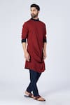 Shop_S&N by Shantnu Nikhil_Red Crepe Jersey Embroidered Draped Kurta _Online_at_Aza_Fashions