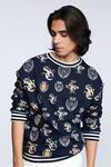 Buy_S & N By Shantnu Nikhil_Blue Viscose, Polyester, Faux Leather Sncc Logo Embellished Sweatshirt _Online_at_Aza_Fashions