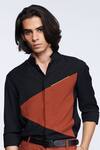 Buy_S&N By Shantnu Nikhil_Black Rayon, Faux Leather Colorblock Shirt_Online_at_Aza_Fashions