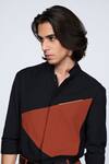 Shop_S&N By Shantnu Nikhil_Black Rayon, Faux Leather Colorblock Shirt_Online_at_Aza_Fashions