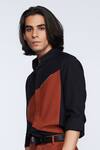 S&N By Shantnu Nikhil_Black Rayon, Faux Leather Colorblock Shirt_at_Aza_Fashions