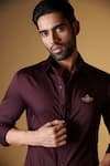 S&N by Shantnu Nikhil_Purple Giza Cotton Plain Placement Crest Embroidered Shirt _Online_at_Aza_Fashions