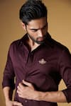 Buy_S&N by Shantnu Nikhil_Purple Giza Cotton Plain Placement Crest Embroidered Shirt _Online_at_Aza_Fashions