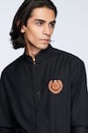 Buy_S&N by Shantnu Nikhil_Black Suiting Fabric Embellished Sandn Crest Faux Leather Shirt _Online_at_Aza_Fashions